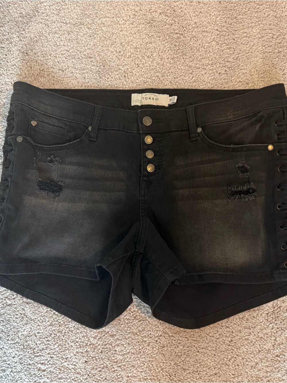 torrid Black Distressed Lace-Up Side High-Rise Denim Shorts